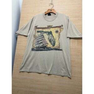 Vintage Florida‎ Map Sailboat T Shirt USA Made Graphic Tee L
